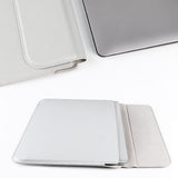 Leather Laptop Liner Bag - 14.1-15.4 Inches with Stand Function - Cowhide Yellow - Close-Up Angle