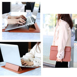 Leather Laptop Liner Bag - 14.1-15.4 Inches with Stand Function - Cowhide Yellow - Low Angle