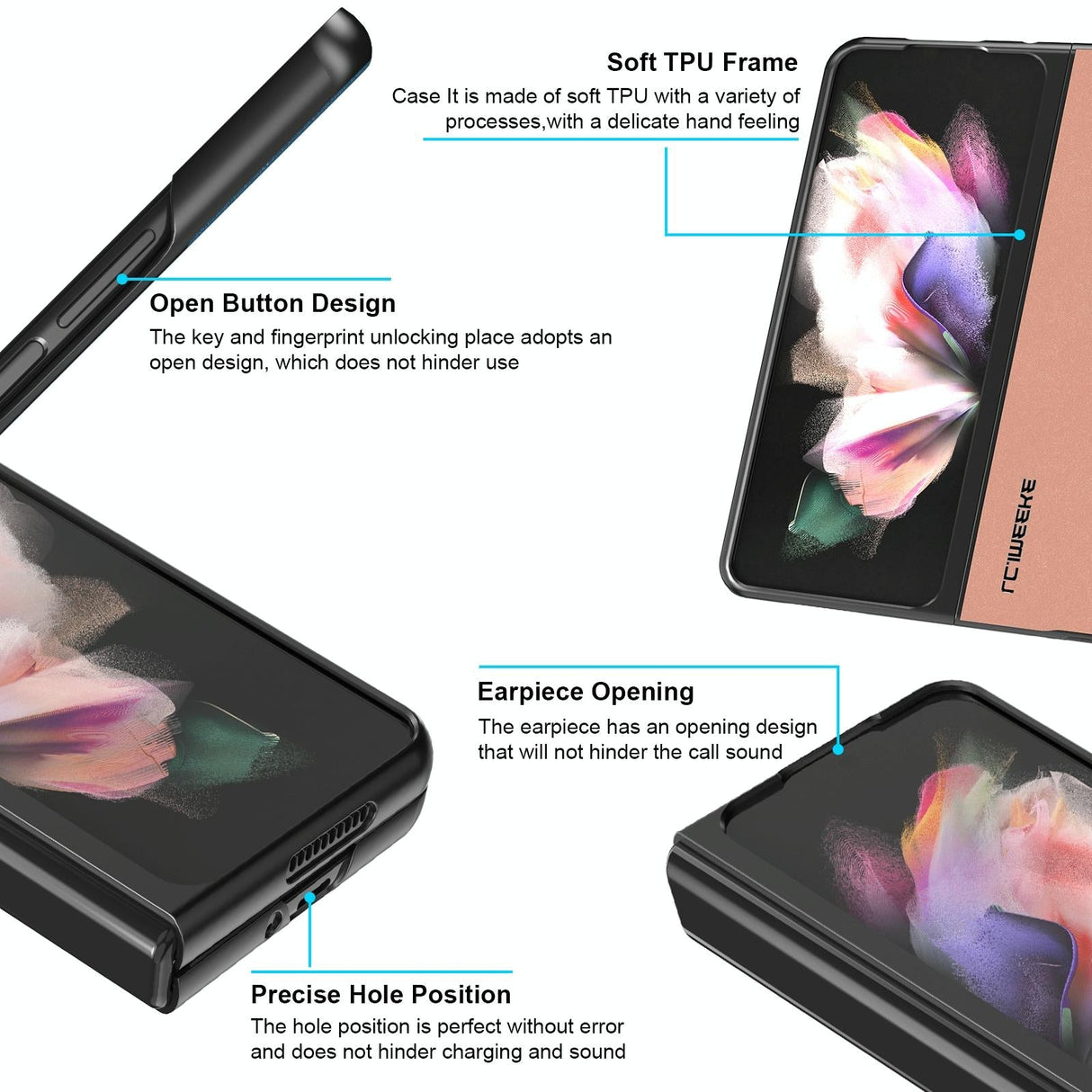 For Samsung Galaxy Z Fold4 5G Leather Shockproof Case - Black