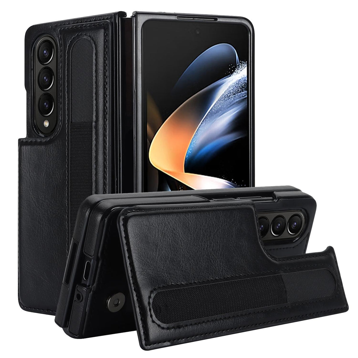 For Samsung Galaxy Z Fold4 5G Double Buckle Phone Case With Pen Slots - Brown