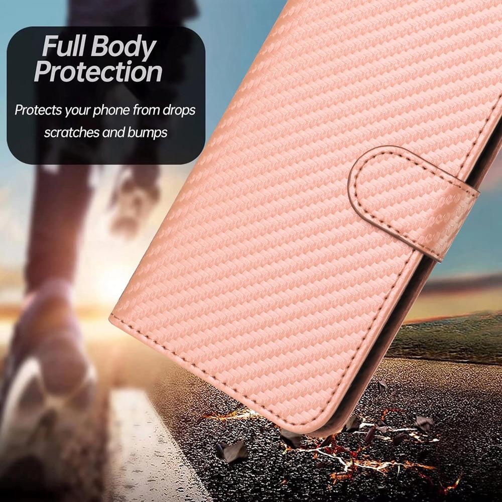 For Samsung Galaxy Z Fold4 5G Carbon Fiber Leather Phone Case With Lanyard - Light Blue
