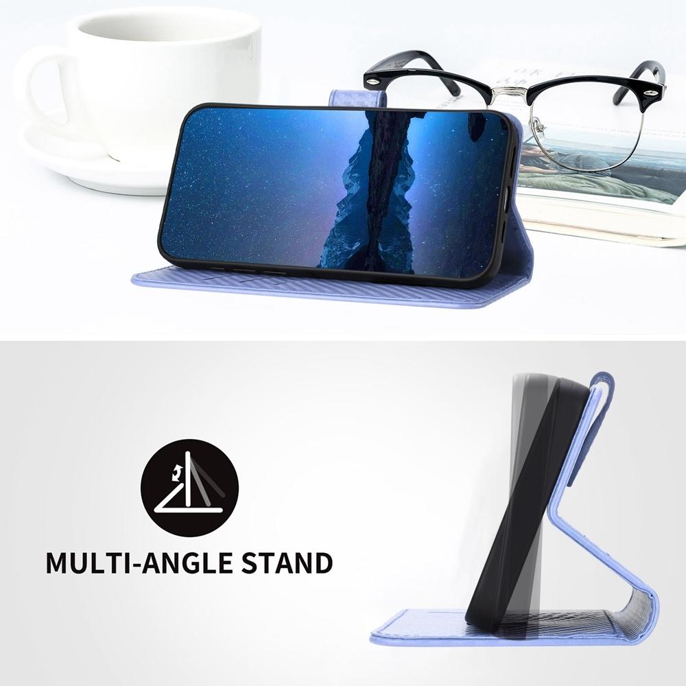 For Samsung Galaxy Z Fold4 5G Carbon Fiber Leather Phone Case With Lanyard - Light Blue
