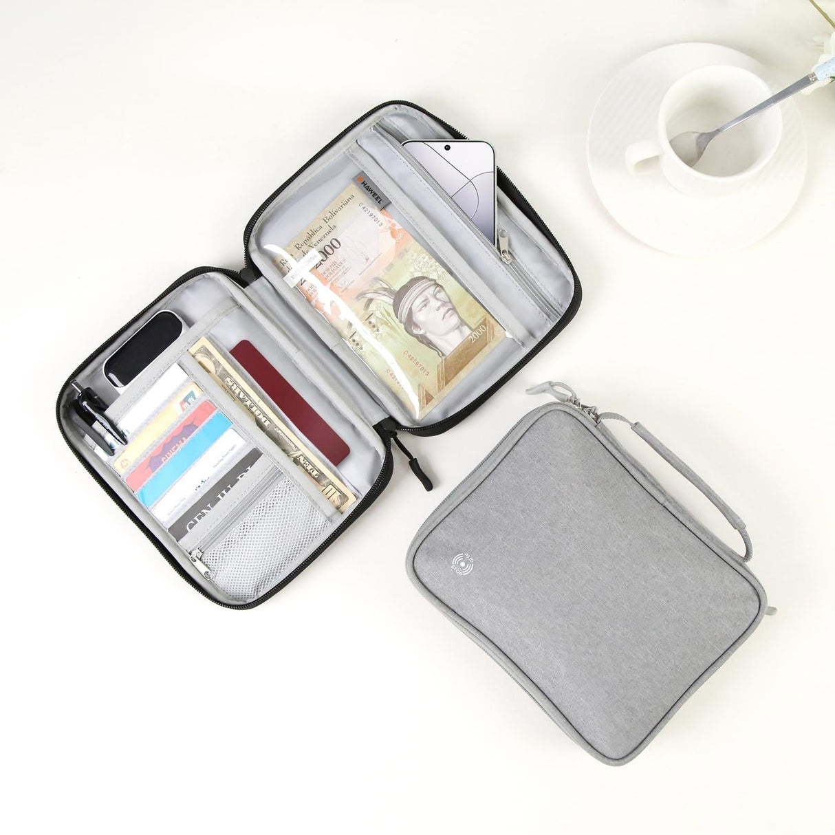Passport Wallet With Handle Document Organizer & Card Holder - Black