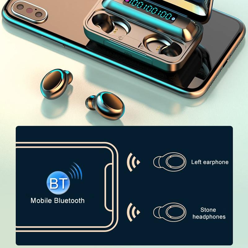 Bluetooth Earphone with Noise Reduction & Breathing Light Hand Strap - Black