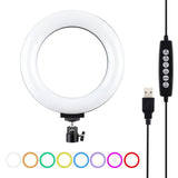 10 Mode Usb Led Ring Light with Tripod and Ball Head - 6.2 Inch Diameter - Black