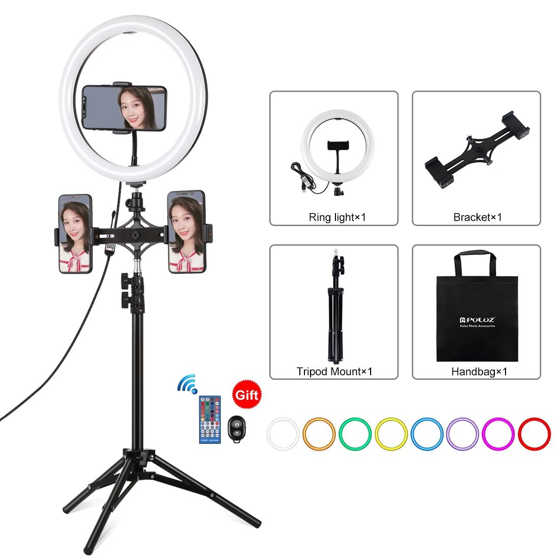 10.2 Curved Rgbw Led Ring Light Kit with Tripod Dual Phone Brackets Remote and Clamp