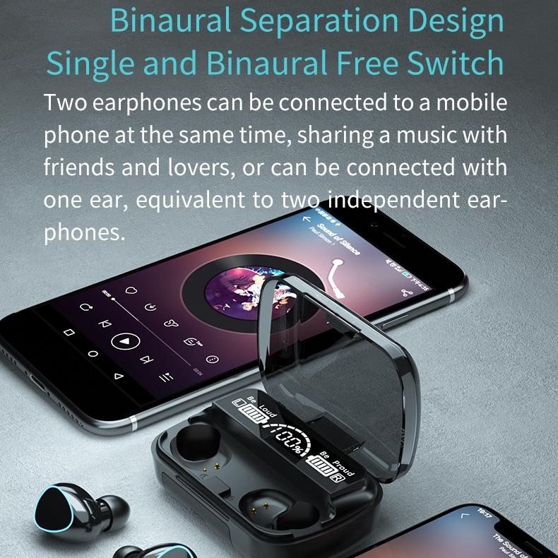 Wireless Bluetooth 5.0 Earphones with Digital Display and Charging Box - Black