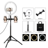 11.8 Led Ring Light Kit with Tripod & Dual Phone Bracket - 3 Modes Dual Colour Temperature Usb Live Broadcast - Black - Front View