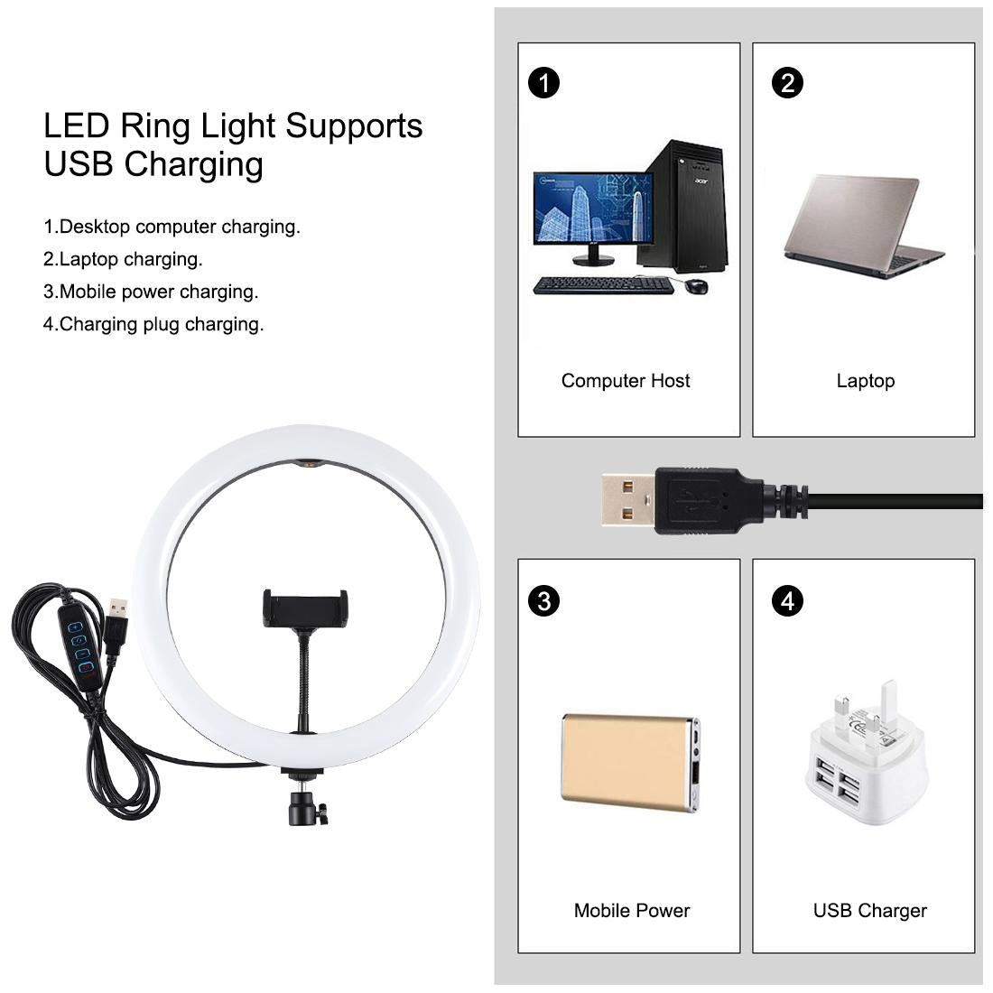 11.8 Led Ring Light Kit with Tripod & Dual Phone Bracket - 3 Modes Dual Colour Temperature Usb Live Broadcast - Black