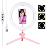 10.2 Led Ring Light with Tripod and Phone Clamp - 3 Modes Dual Colour Temperature Dimmable - Black - Front View