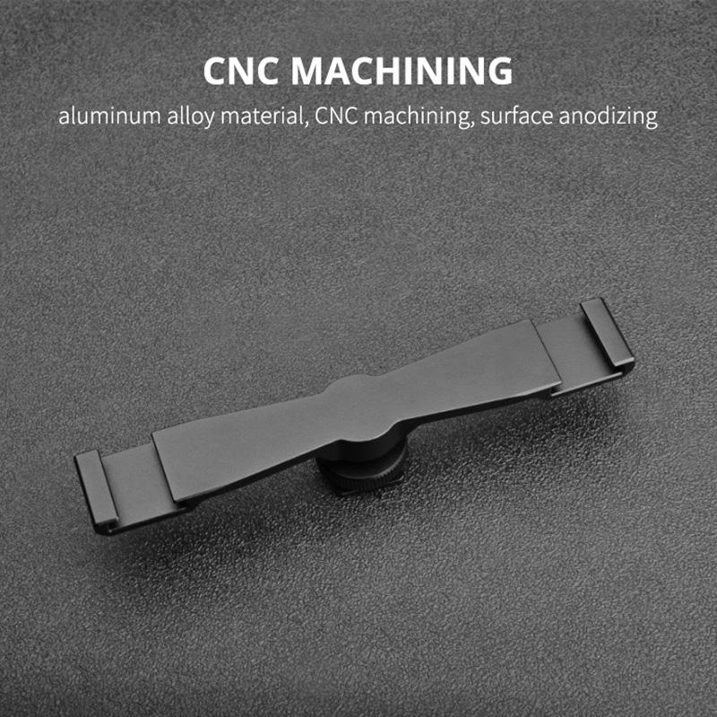 Aluminum Dual Cold Shoe Mount Adapter Extension Bracket - Black