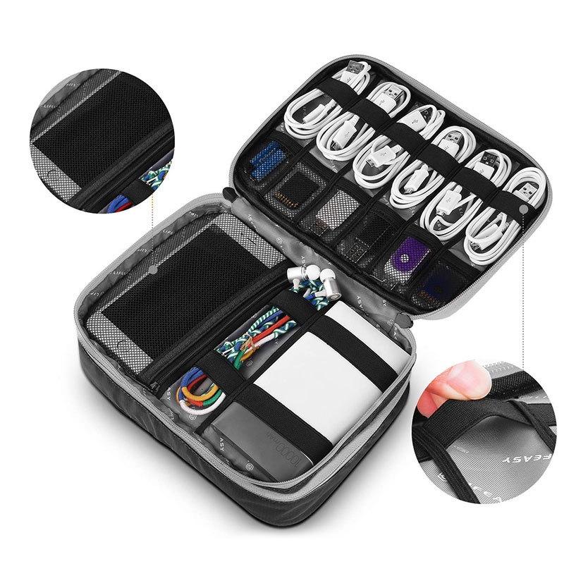 Portable Multi-functional Headphone Charger and Data Cable Storage Bag - 25 x 18 x 5cm - Black