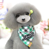 Pure Cotton Plaid Dog Scarf Small And Medium-Sized Dog Saliva Towel - Size L40-50Cm - Green