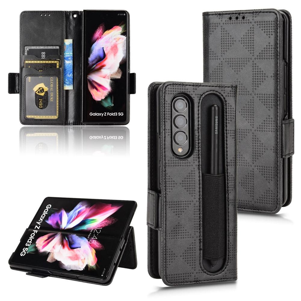 For Samsung Galaxy Z Fold4 5G Symmetrical Leather Triangle Phone Case - Blue