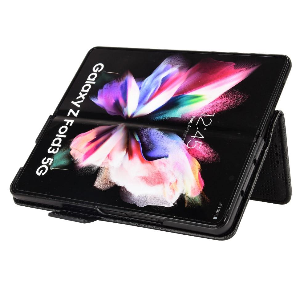 For Samsung Galaxy Z Fold4 5G Symmetrical Leather Triangle Phone Case - Blue