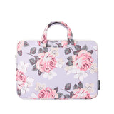 14 Inch Laptop Case Bag with White Rose Pattern and Handle - Black