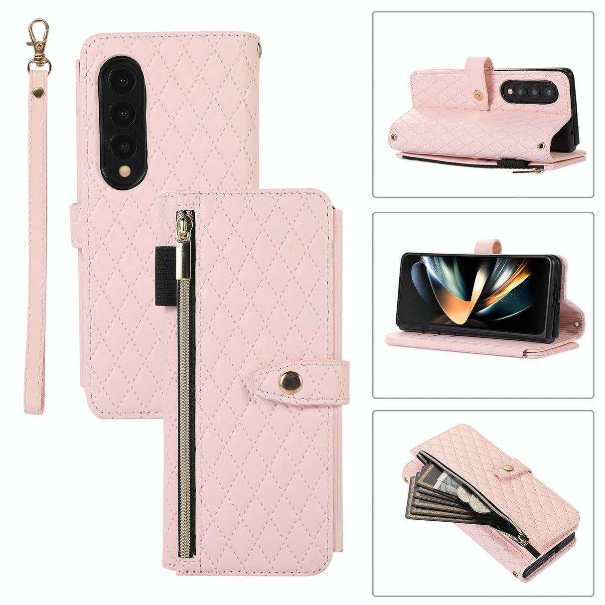 For Samsung Galaxy Z Fold4 5G Foldable Diamond Lattice Phone Case - Purple