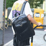 Men Casual Leather Shoulder Bag - Brown - Rear View