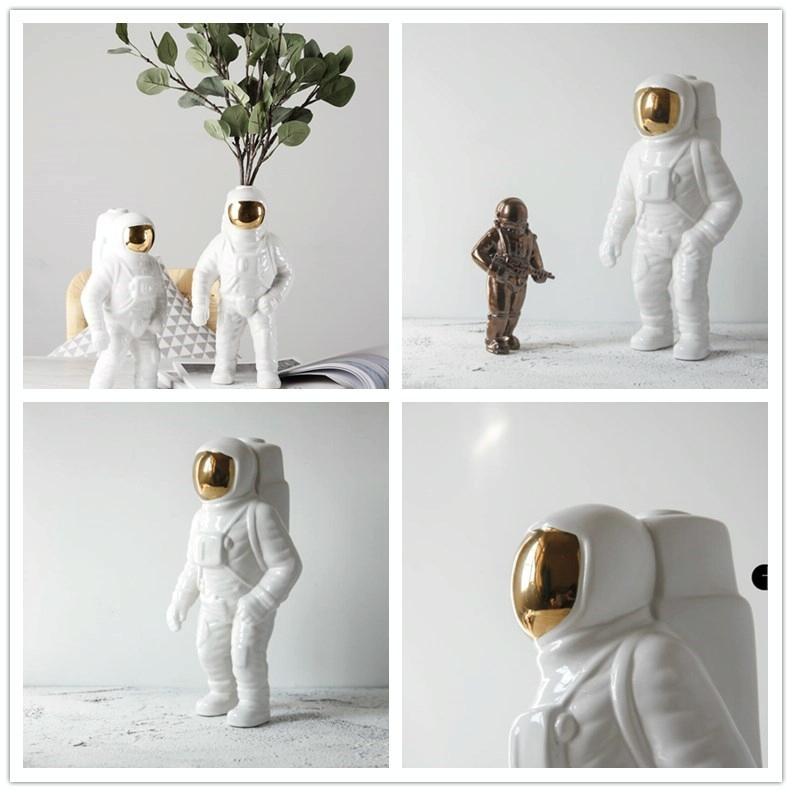 Salute Astronaut Ceramic Vase - Tabletop Decor with Dried Flowers - Gold