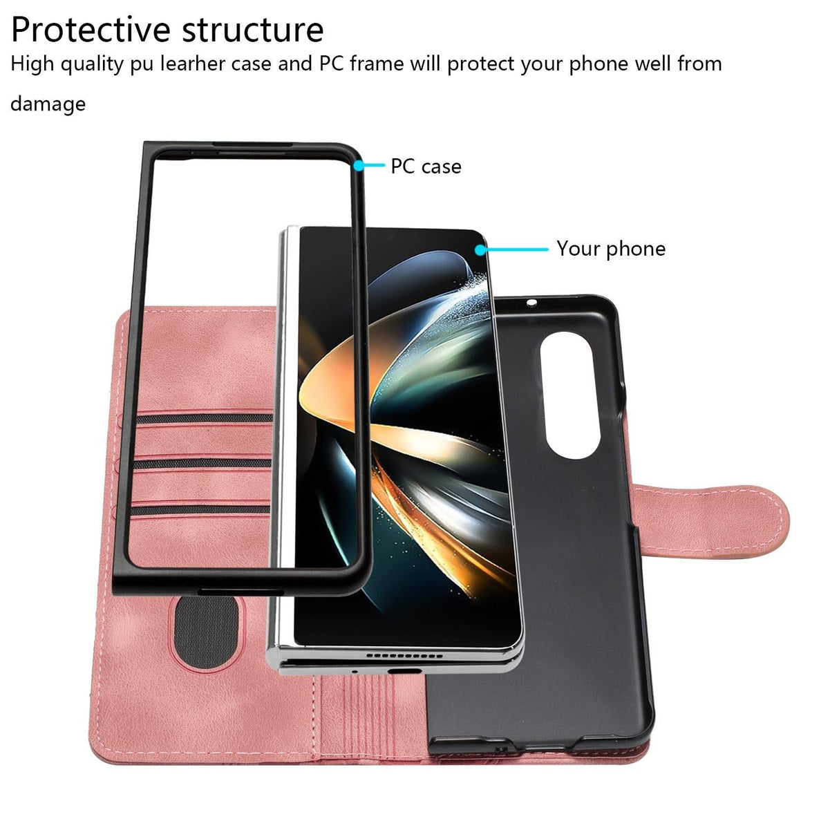 For Samsung Galaxy Z Fold4 5G Embossed Elephant Head Phone Case With Lanyard - Pink
