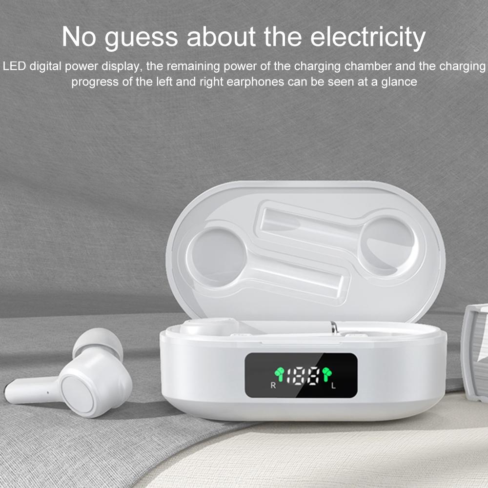 Wireless Bluetooth 5.0 Earphone with Digital Display and Noise Reduction - Black