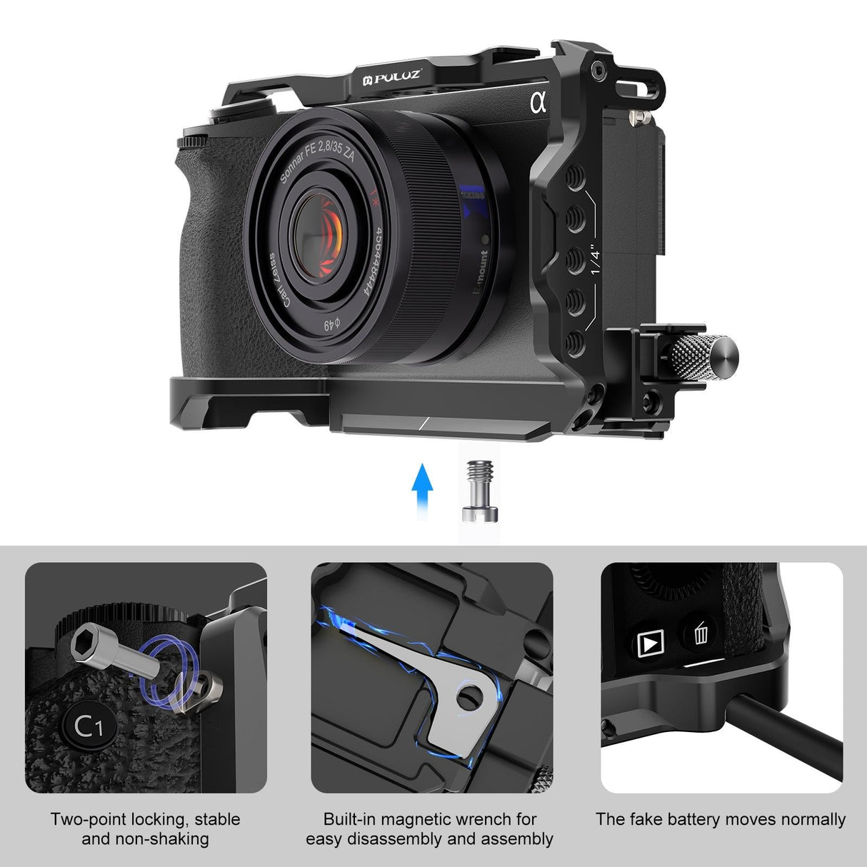 Metal Camera Cage Stabilizer For Sony A6700 - Black