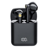 Waterproof Bluetooth Earphones with Digital Display - Black - Front View