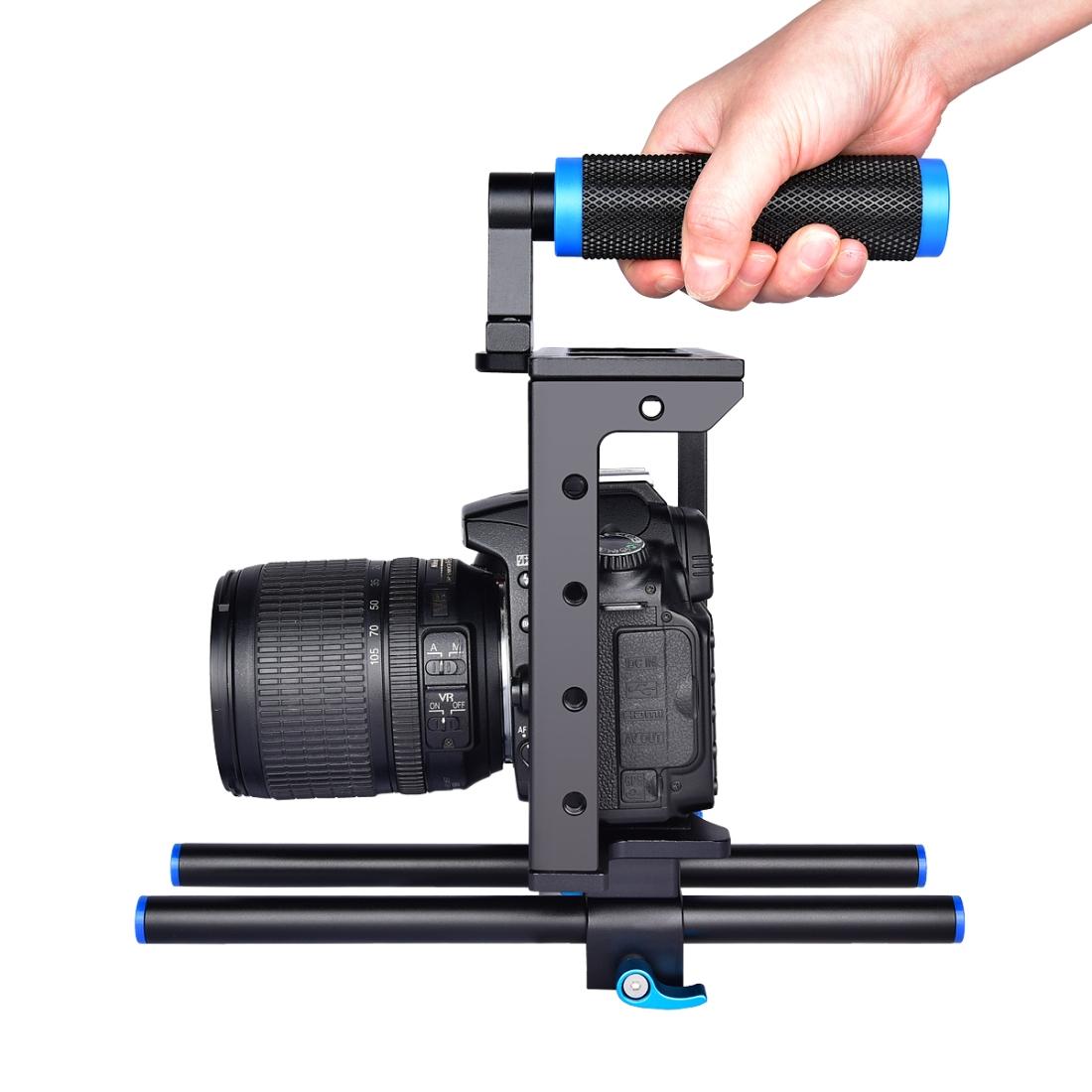 Protective Dslr Camera Cage With Stabilizer And Top Handle - Black