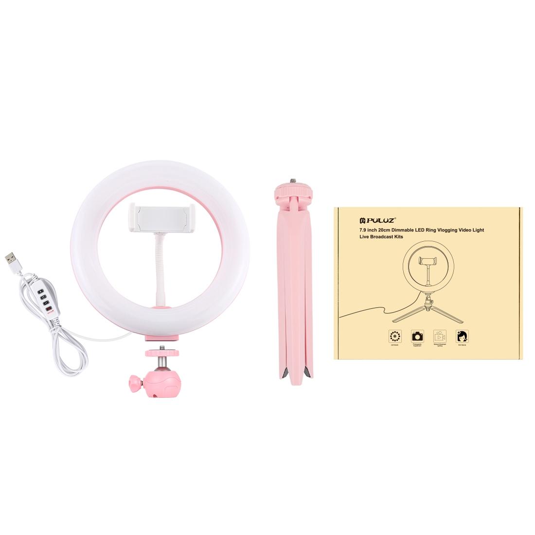 7.9 Led Ring Light with Tripod and Phone Clamp - 3 Modes Dimmable Dual Colour Temperature - Black