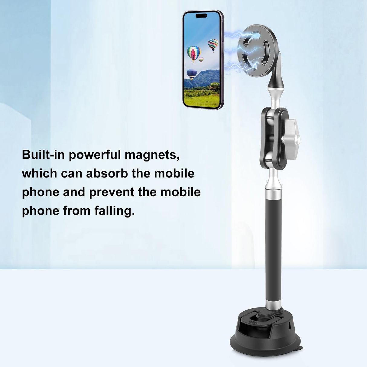 Magnetic Car Mount with Suction Cup Arm and Phone Clamp