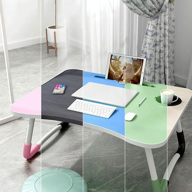 Adjustable Folding Laptop Desk with Non-slip Legs and Card Slot - Black