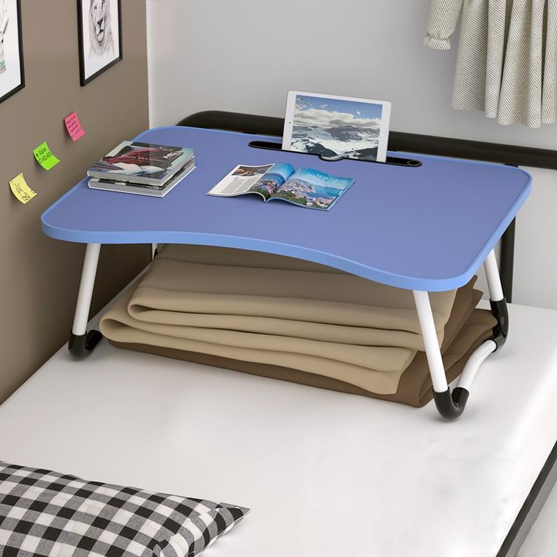 Adjustable Folding Laptop Desk with Non-slip Legs and Card Slot - Black