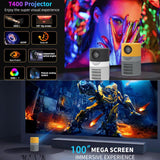 3000 Lumens Mini Projector With 100 Inch Screen - Black White - Rear View