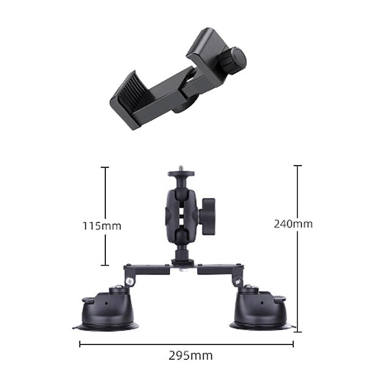Dual-leg Suction Cup Arm Phone Clamp Mount with Connecting Rod