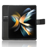 For Samsung Galaxy Z Fold4 5G Textured Leather Phone Case - Black - Top-Down View