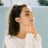 Wireless Bluetooth 5.0 Earphones - Binaural Stereo Automatic Pairing - Black - Rear View