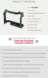 Video Camera Cage Stabilizer For Canon Eos R5 / R6 / R - Black