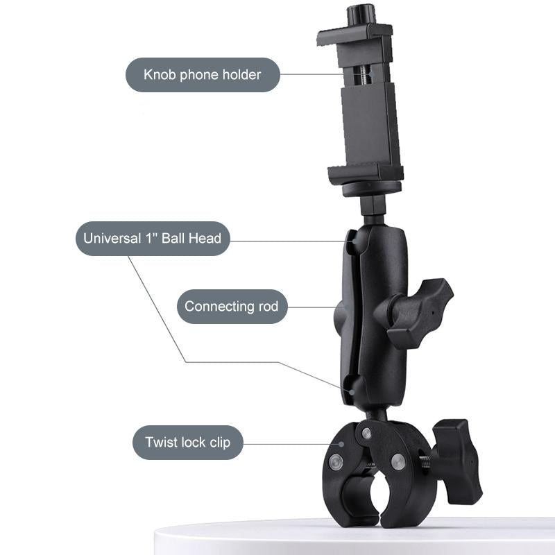 Adjustable Bike Handlebar Mount with Phone Clamp - 360 Rotation