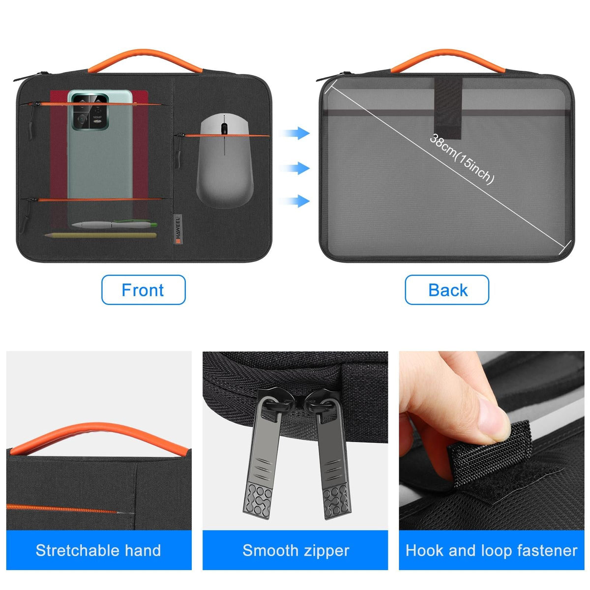 13 Laptop Sleeve Case for Macbook Samsung Thinkpad Sony Dell Alienware Chuwi Asus Hp -13.5 Inch Zipper Briefcase Handbag - Black