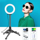 12cm Ring Light & Desktop Tripod Selfie Stick Mount with Usb Led Ring Selfie Beauty Vlogging Photography Video Lights Kit in Black - 45-Degree Angle