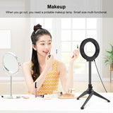12cm Ring Light & Desktop Tripod Selfie Stick Mount with Usb Led Ring Selfie Beauty Vlogging Photography Video Lights Kit in Black - Close-Up Angle