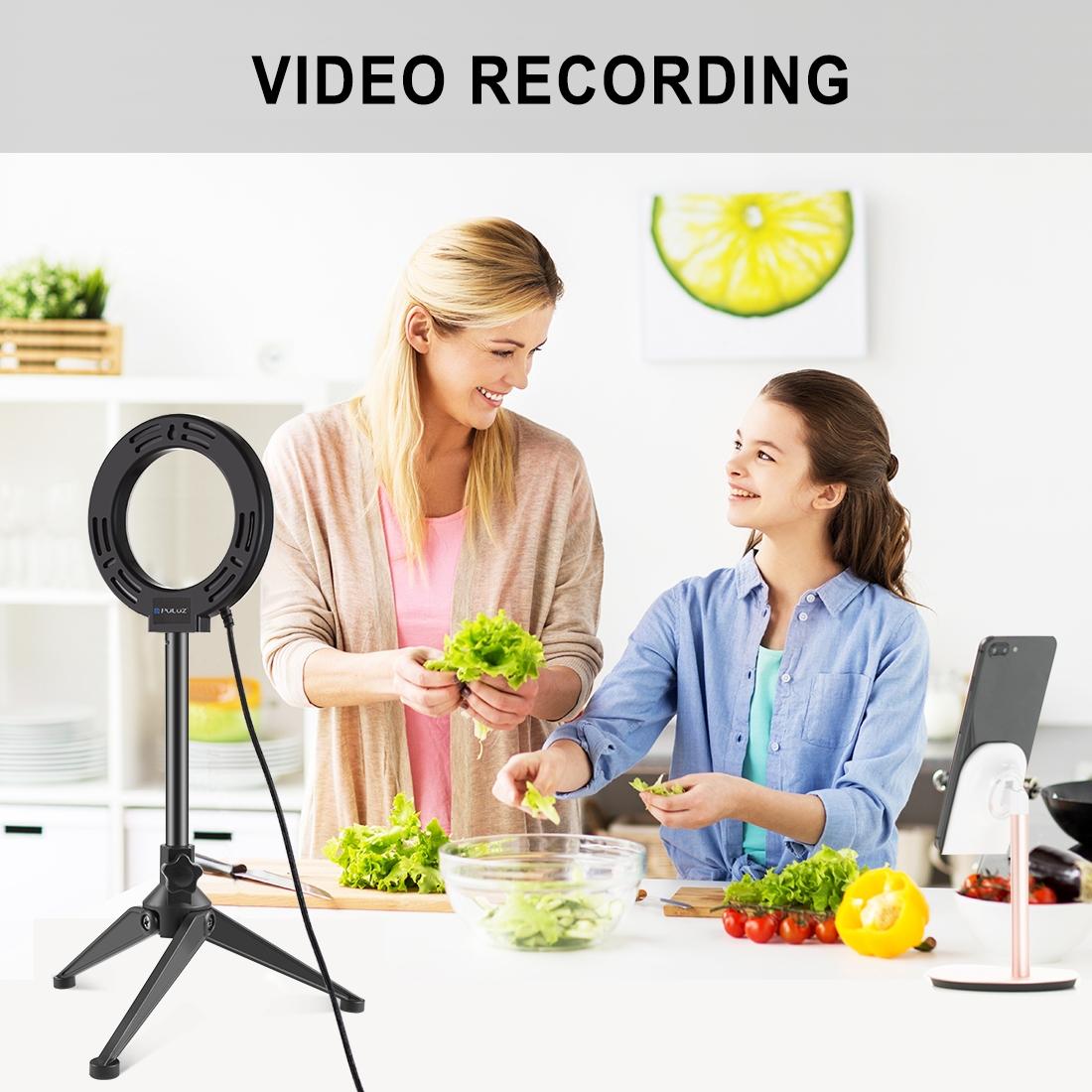 12cm Ring Light & Desktop Tripod Selfie Stick Mount with Usb Led Ring Selfie Beauty Vlogging Photography Video Lights Kit in Black