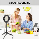 12cm Ring Light & Desktop Tripod Selfie Stick Mount with Usb Led Ring Selfie Beauty Vlogging Photography Video Lights Kit in Black - Low Angle