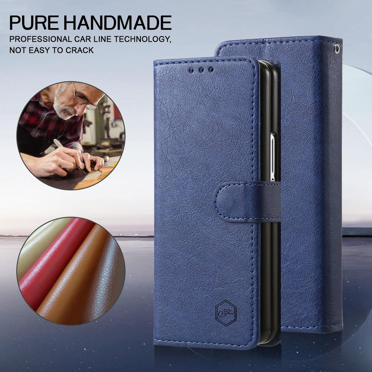 For Samsung Galaxy Z Fold4 5G Leather Texture Phone Case - Pu Tpu - Dark Blue