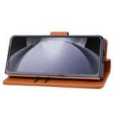 For Samsung Galaxy Z Fold4 5G Leather Phone Case With Diamond Buckle And Lanyard - Brown - 45-Degree Angle