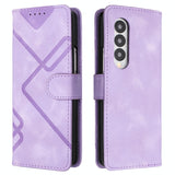 For Samsung Galaxy Z Fold4 5G Smooth Leather Phone Case - Line Pattern - Light Blue