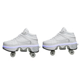 37 Double Row Deformation Rune Roller Skates - Dual Purpose - High-Top With Light (White) - Front View