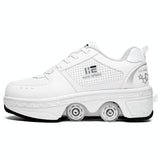 37 Double Row Deformation Rune Roller Skates - Dual Purpose - High-Top With Light (White) - Low Angle