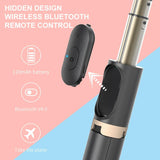Bluetooth Remote Selfie Stick with Tripod and Phone Holder - Black - 45-Degree Angle