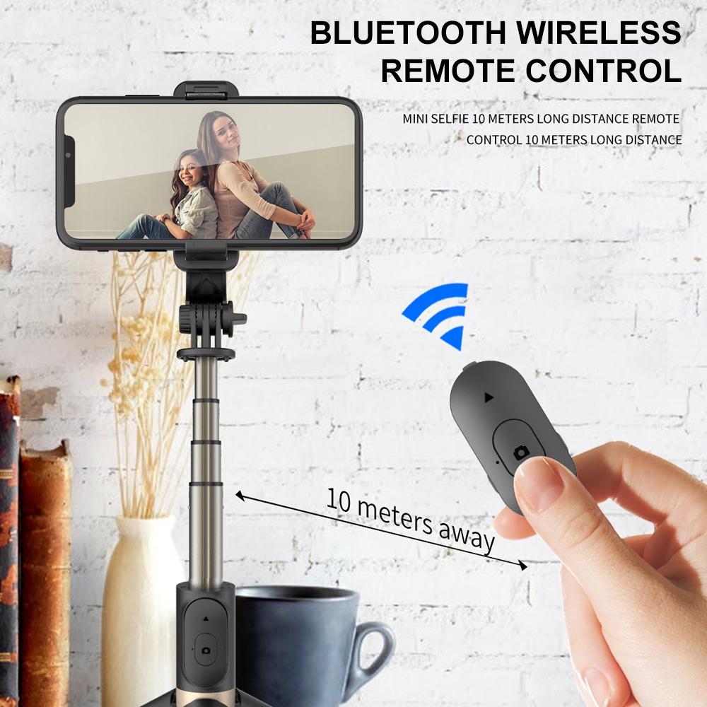Bluetooth Remote Selfie Stick with Tripod and Phone Holder - Black
